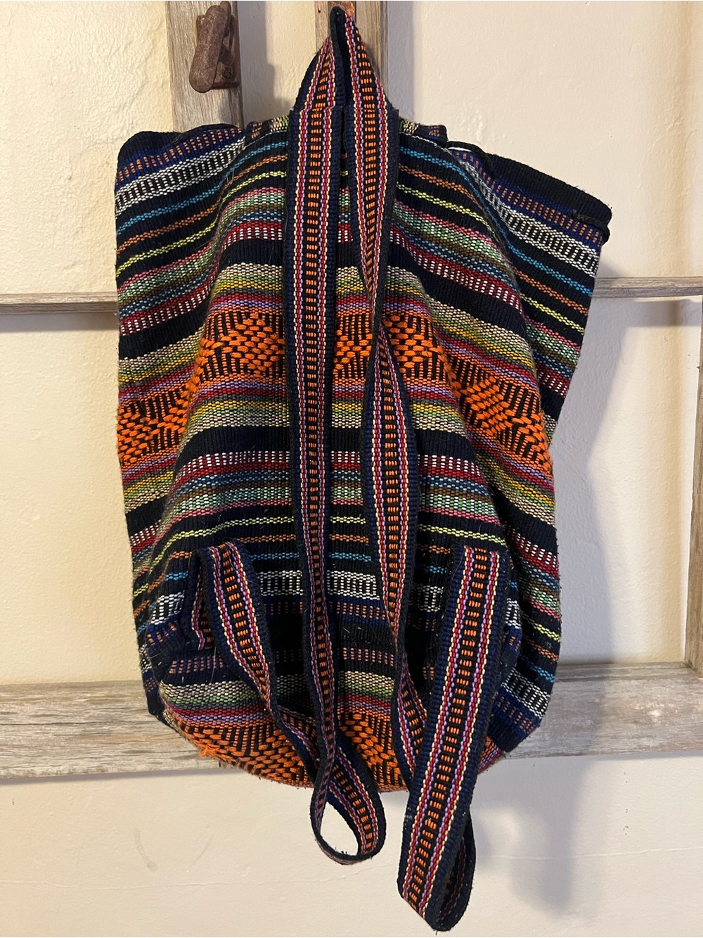 Multi-Color Striped Woven Boho Backpack - Picture 2 of 4